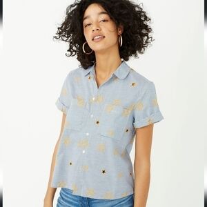 Madewell Star Embroidered Striped Shirt NWOT